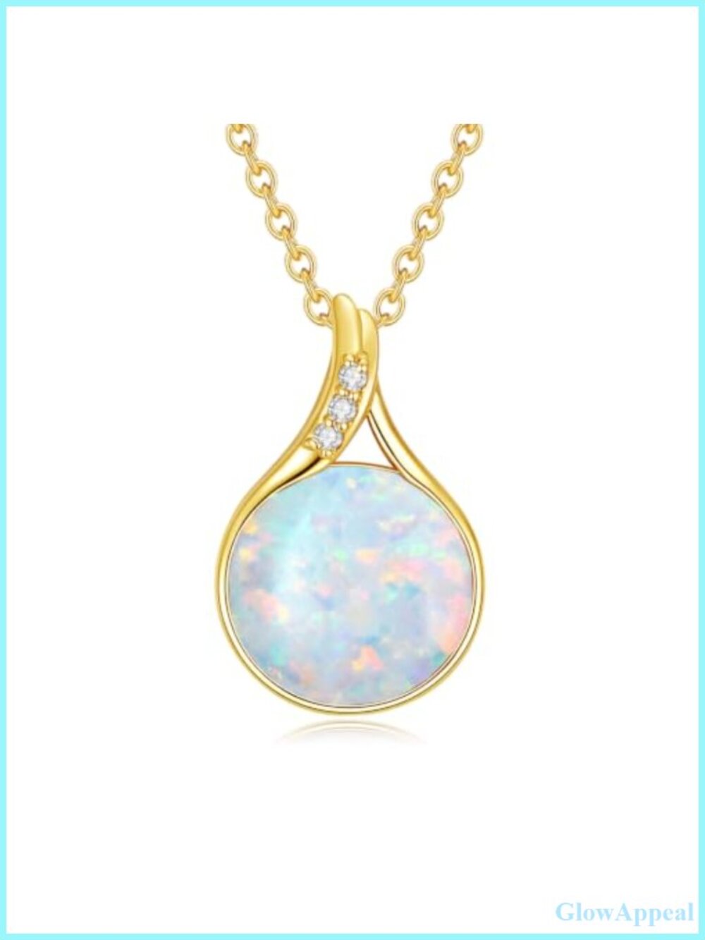14K Solid Gold White Opal Diamond Pendant Necklace for Women Dainty 16-18 Inch